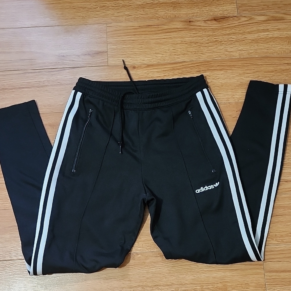 Adidas Black Joggers with White Stripes